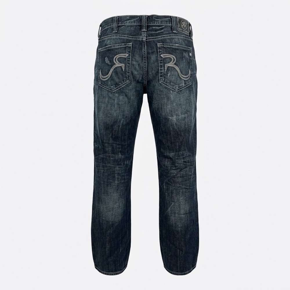 Y2K Rock &‎ Republic Mens Straight Leg Dark Wash Denim Jeans 38x30 Skull Logo